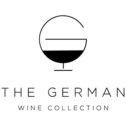 Logo for 'The German Wine Collection' featuring a stylized wine glass with red wine.