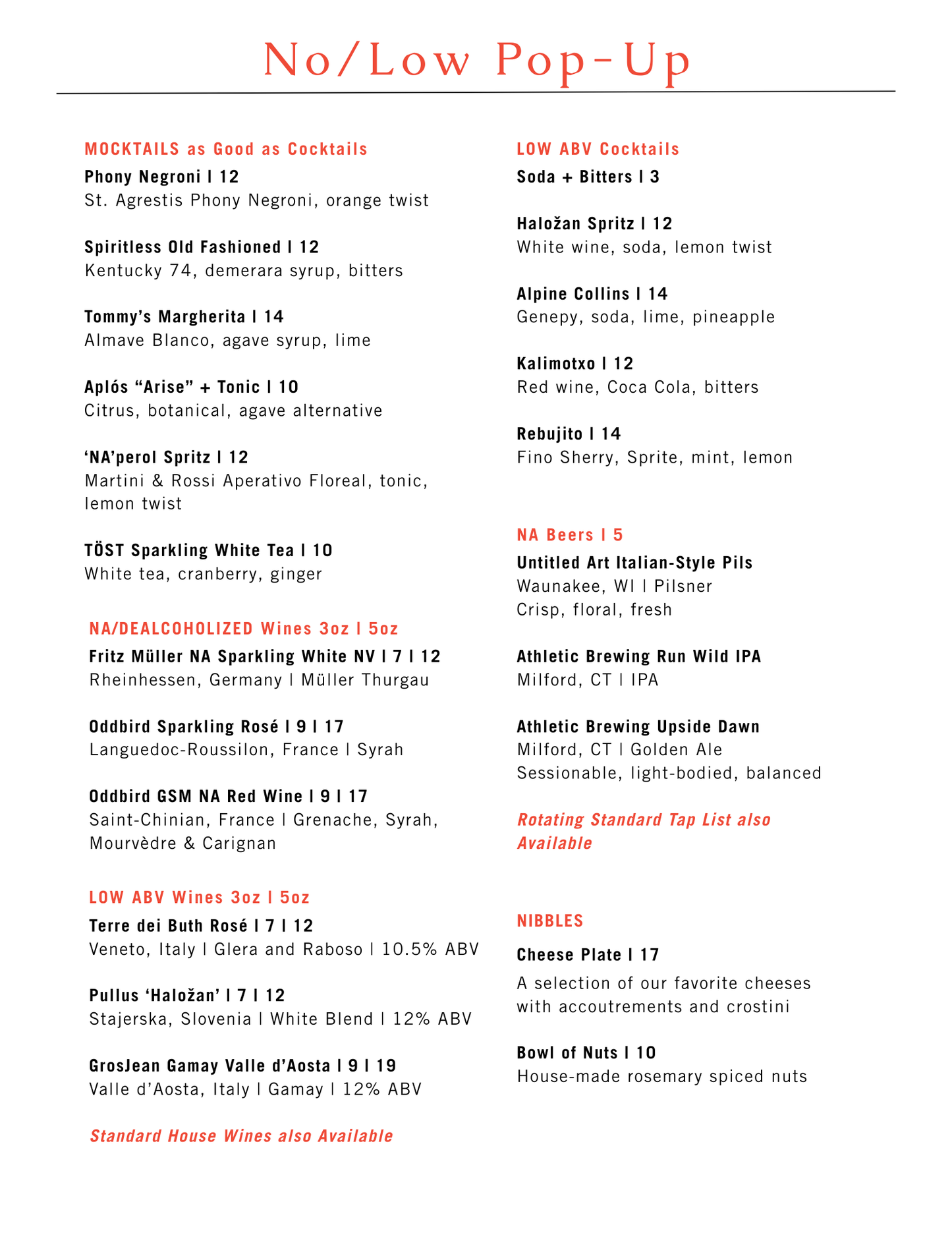 No/Low Pop-Up! | January 10th | 5-8 p.m.